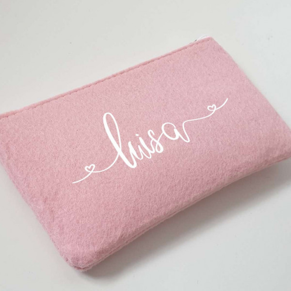 Kleine Schminktasche aus Filz 18x10 cm | Personalisiert | Kosmetiktasche mit Namen | Kulturtasche | Filz-Mäppchen | Geschenk | Beauty Bag