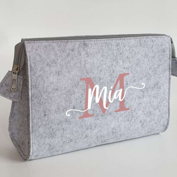 Personalisierte Kulturtasche aus Filz 28x19x8 cm | Kosmetiktasche mit Namen | Wickeltasche | Schminktasche | Geschenk | Beauty Bag