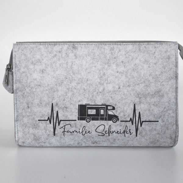 Wohnmobil Kulturtasche aus Filz 28x19x8 cm | Personalisiert | Kosmetiktasche mit Namen | Kulturtasche | Camping | Geschenk | Beauty Bag