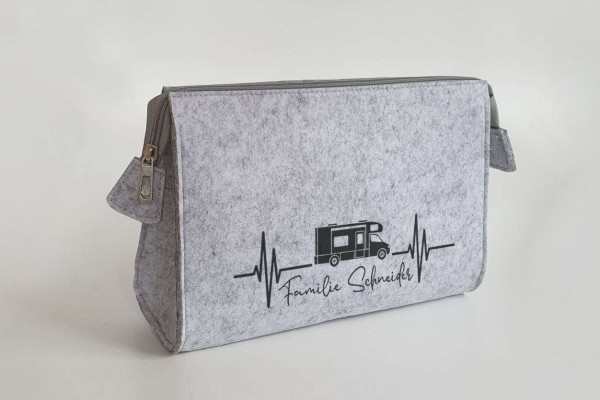 Wohnmobil Kulturtasche aus Filz 28x19x8 cm | Personalisiert | Kosmetiktasche mit Namen | Kulturtasche | Camping | Geschenk | Beauty Bag – Bild 2