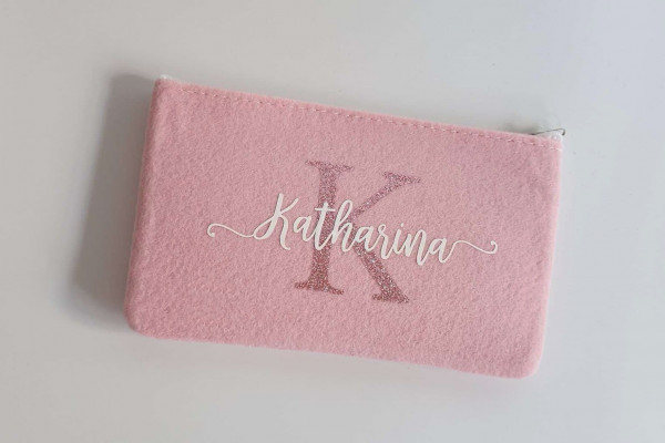Kleine Schminktasche aus Filz 18x10 cm | Personalisiert | Kosmetiktasche mit Namen | Stifte Tasche | Filz-Mäppchen | Geschenk | Beauty Bag – Bild 3
