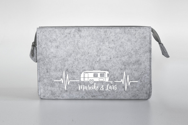 Wohnwagen Kulturtasche aus Filz 28x19x8 cm | Personalisiert | Kosmetiktasche mit Namen | Campingtasche | Camper | Geschenk | Beauty Bag – Bild 2