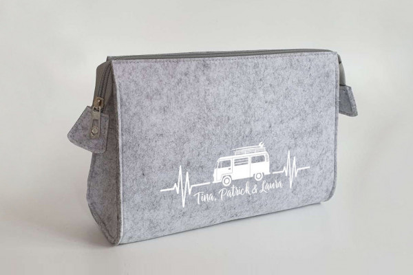 Camper Bulli Kulturtasche aus Filz 28x19x8 | Personalisiert | Kosmetiktasche mit Namen | Campingtasche | Geschenk | Beauty Bag – Bild 3