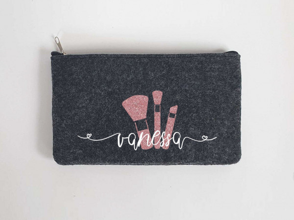 Kleine glitzernde Schminktasche aus Filz 18x10 cm | Personalisiert | Kosmetiktasche mit Namen |  Filz-Mäppchen | Geschenk | Beauty Bag – Bild 2