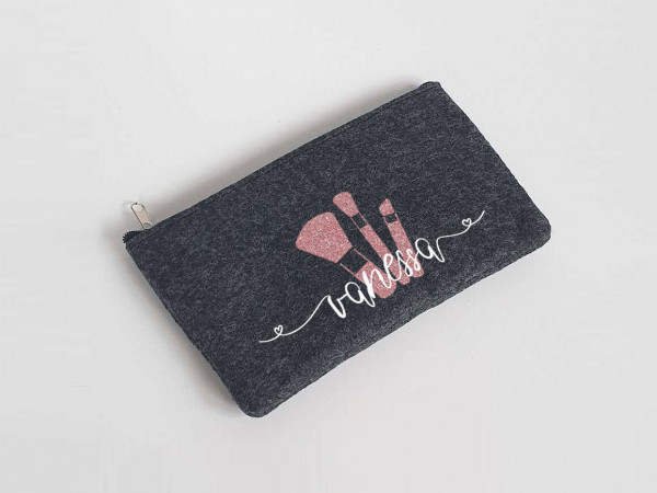Kleine glitzernde Schminktasche aus Filz 18x10 cm | Personalisiert | Kosmetiktasche mit Namen |  Filz-Mäppchen | Geschenk | Beauty Bag