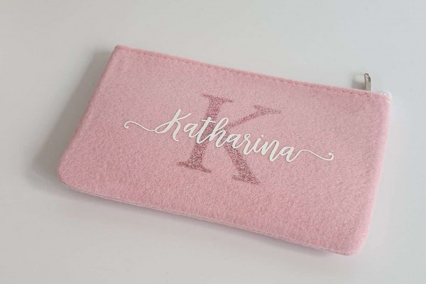 Kleine Schminktasche aus Filz 18x10 cm | Personalisiert | Kosmetiktasche mit Namen | Stifte Tasche | Filz-Mäppchen | Geschenk | Beauty Bag