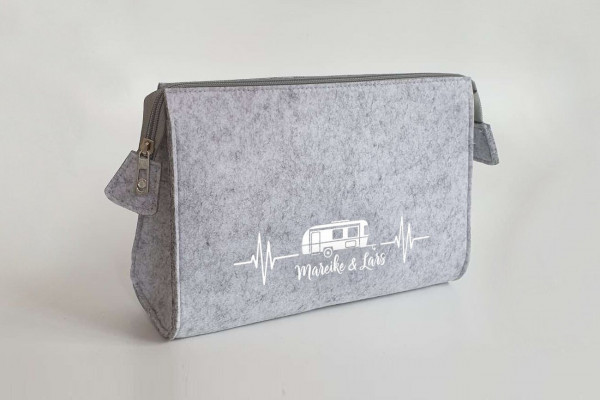 Wohnwagen Kulturtasche aus Filz 28x19x8 cm | Personalisiert | Kosmetiktasche mit Namen | Campingtasche | Camper | Geschenk | Beauty Bag – Bild 3