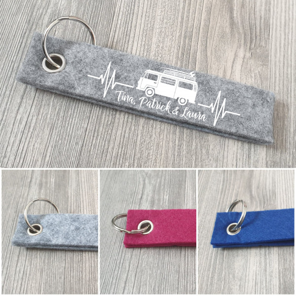 Bulli / Bus / Van Schlüsselanhänger personalisiert mit Wunschtext, Camping, Anhänger mit Text, Schlüsselanhänger, Geschenkidee
