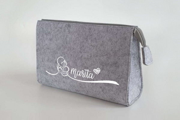 Personalisierte Kulturtasche aus Filz 28x19x8 cm | Kosmetiktasche mit Namen | Schminktasche | Geschenk | Beauty Bag | Wickeltasche – Bild 2