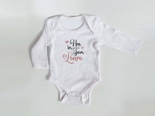 Personalisierter Body mit langen Armen, Gr. 62,  100% Baumwolle, Organic Cotton, Geschenk, Geschenkidee zur Geburt, Neu im Team