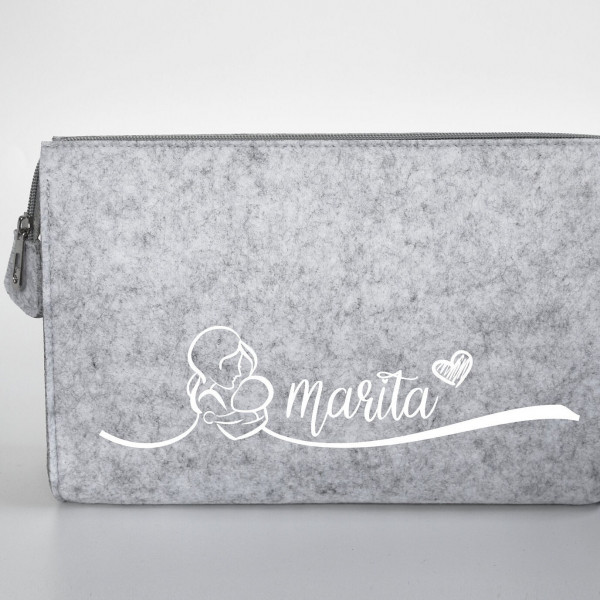 Personalisierte Kulturtasche aus Filz 28x19x8 cm | Kosmetiktasche mit Namen | Schminktasche | Geschenk | Beauty Bag | Wickeltasche