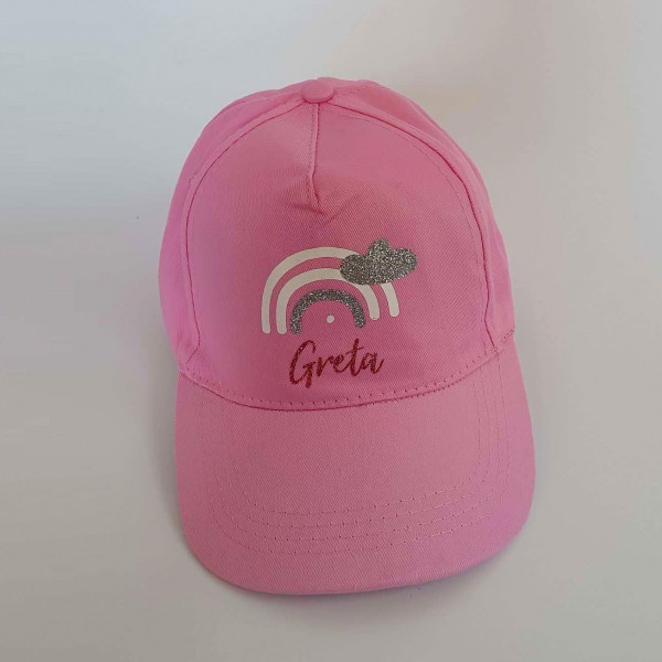 Kinder Cap personalisiert | Basecap | Baseballcap | Cappy | Rosa Mütze mit Namen | Glitzer | Regenbogen – Bild 2