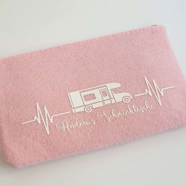 Kleine Camper Schminktasche aus Filz 18x10 cm | Personalisiert | Kosmetiktasche mit Namen | Kulturtasche | Beauty Bag | Wohnmobil