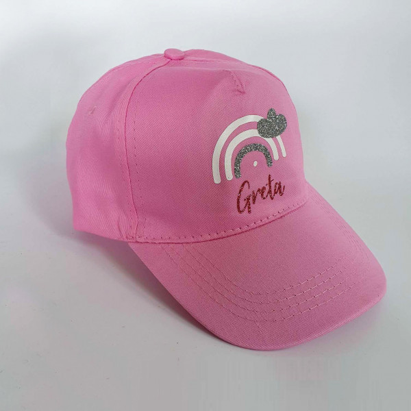 Kinder Cap personalisiert | Basecap | Baseballcap | Cappy | Rosa Mütze mit Namen | Glitzer | Regenbogen