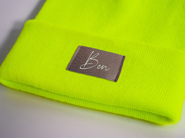 Kinder Mütze personalisiert | Hipster Beanie | Mütze | Wintermütze | Neon gelbe Mütze mit Namen | Herbst – Bild 2