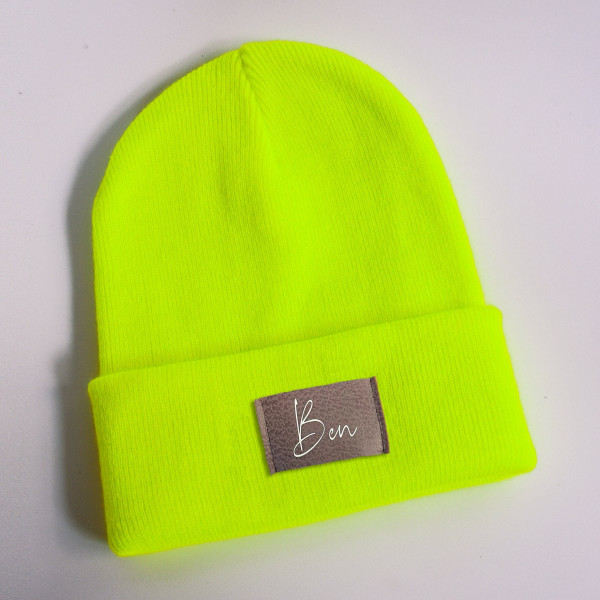 Kinder Mütze personalisiert | Hipster Beanie | Mütze | Wintermütze | Neon gelbe Mütze mit Namen | Herbst