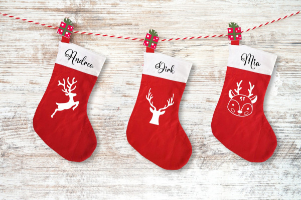 Weihnachtssocke mit Namen | Nikolaussocke | Nikolausstrumpf | Rentier | Hirsch | Weihnachten | Nikolaus | Personalisiert