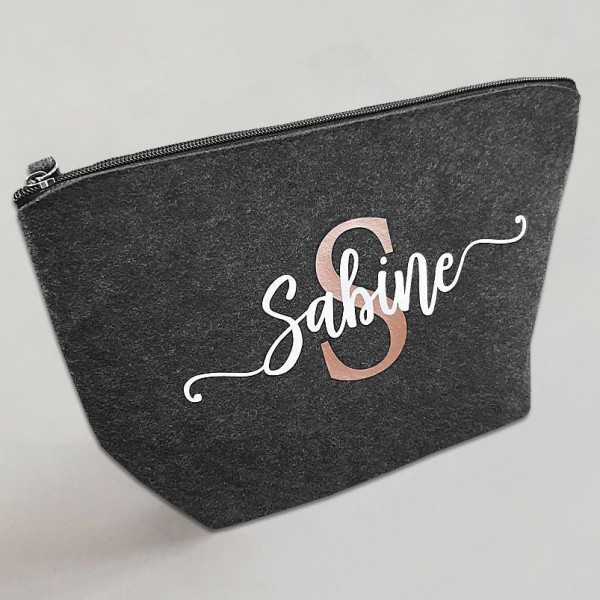 Personalisierte Kulturtasche aus Filz 19x18x9 cm | Kosmetiktasche mit Namen | Wickeltasche | Schminktasche | Geschenk | Beauty Bag