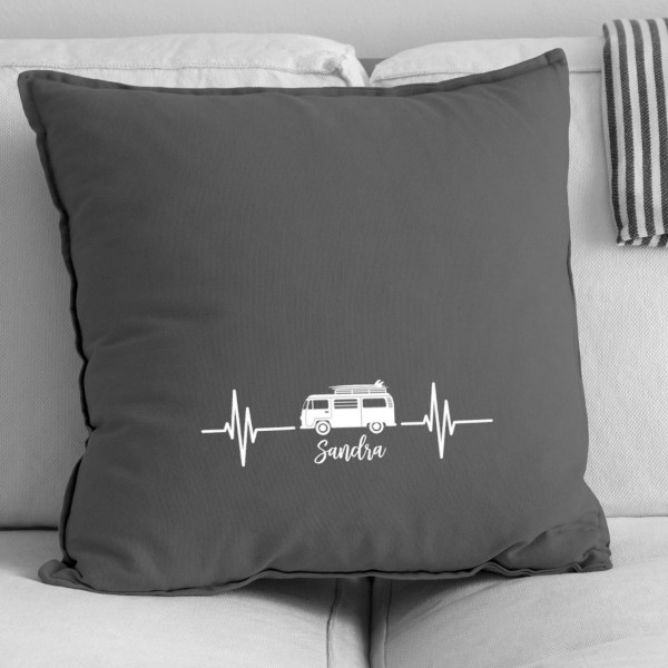 Camping - Bulli Kissenhülle 50 x 50 cm personalisiert | Kissenbezug | Camping | Herzschlag