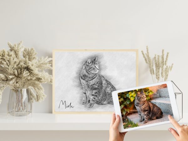 Digitale Bleistift Zeichnung von deinem Haustier | Skizze vom Foto | Individuelle Bleistiftskizze | Hund | Katze | Pferd | Tier | Bild – Bild 2