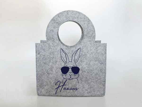 Personalisierte Oster-Tasche aus Filz 27 x 13 x 21 cm | Hase mit Sonnenbrille | Tasche mit Namen | Ostertasche | Geschenk | Ostern – Bild 2