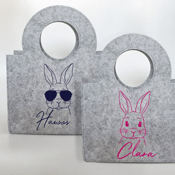 Personalisierte Oster-Tasche aus Filz 27 x 13 x 21 cm | Hase mit Sonnenbrille | Tasche mit Namen | Ostertasche | Geschenk | Ostern