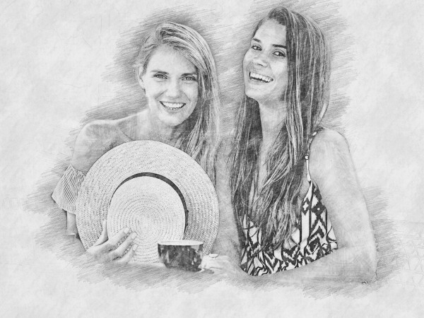 Freunde Bleistift Zeichnung vom Foto | Digitale Skizze | Bleistiftzeichnung | Personalisiert | Bleistiftskizze | Beste Freundin | Poster – Bild 2