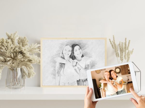 Freunde Bleistift Zeichnung vom Foto | Digitale Skizze | Bleistiftzeichnung | Personalisiert | Bleistiftskizze | Beste Freundin | Poster – Bild 3