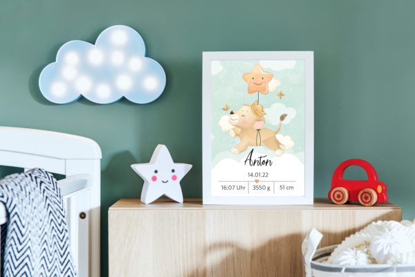 Personalisiertes Löwen Poster | Geburtsdaten | Geburt | Löwe | Geschenk | Baby | Junge | Mädchen | Plakat | Bild | Name | Geschenk – Bild 2