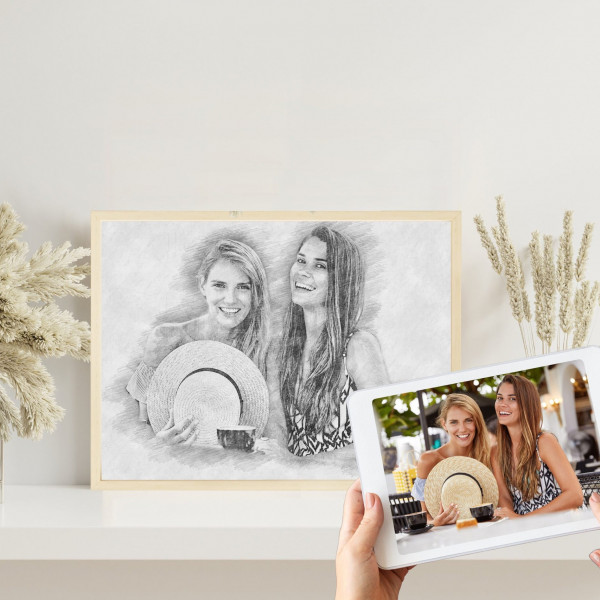 Freunde Bleistift Zeichnung vom Foto | Digitale Skizze | Bleistiftzeichnung | Personalisiert | Bleistiftskizze | Beste Freundin | Poster