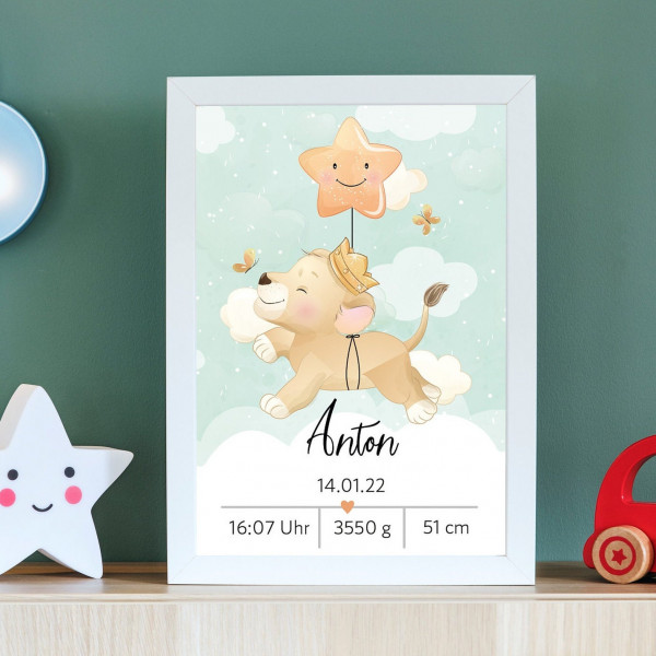 Personalisiertes Löwen Poster | Geburtsdaten | Geburt | Löwe | Geschenk | Baby | Junge | Mädchen | Plakat | Bild | Name | Geschenk