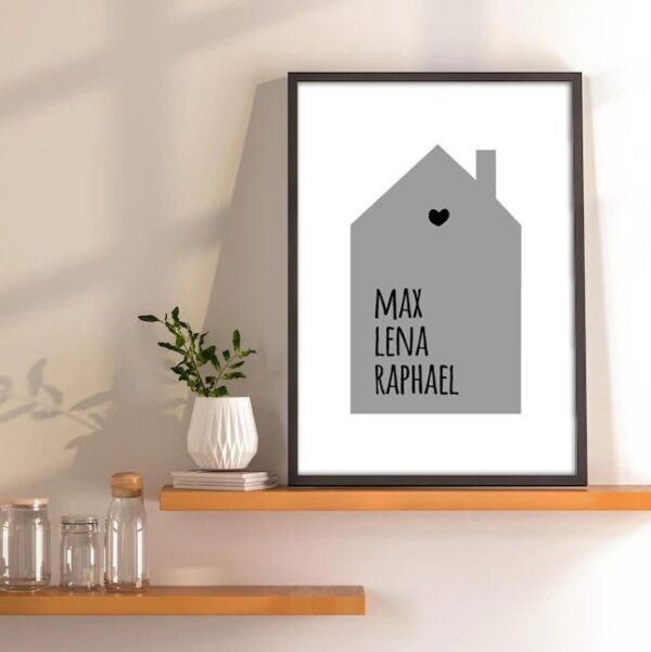 Personalisiertes Haus Bild | Poster | Plakat | Eigenheim | Bau | Hausbau | Geschenk | Plakat | Richtfest | Name | Geschenk | Einweihung
