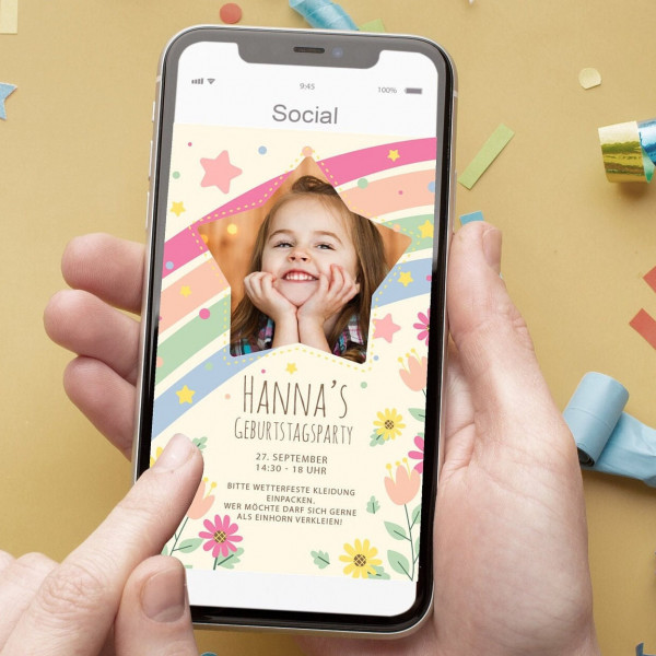 Digitale Einladung mit Foto zum Geburtstag - Karte - Whats App, EMail oder zum ausdrucken - Party - Einladungskarte - Personalisiert