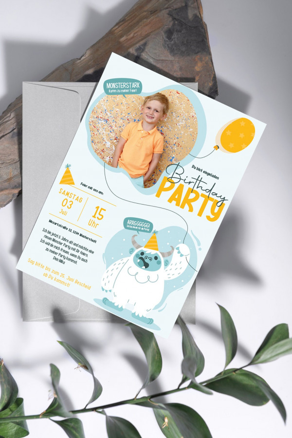 Digitale Einladung mit Foto zum Monster Geburtstag - Karte - Whats App, EMail oder zum ausdrucken - Party - Einladungskarte - Personalisiert – Bild 3