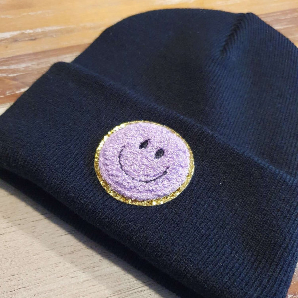 Blaue Kinder Mütze SMILEY | Hipster Beanie | Mütze | Wintermütze | Blaue Mütze mit Smiley | Herbst – Bild 3