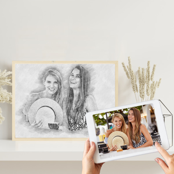 Freunde Bleistift Zeichnung vom Foto | Digitale Skizze | Bleistiftzeichnung | Personalisiert | Bleistiftskizze | Beste Freundin | Poster – Bild 1