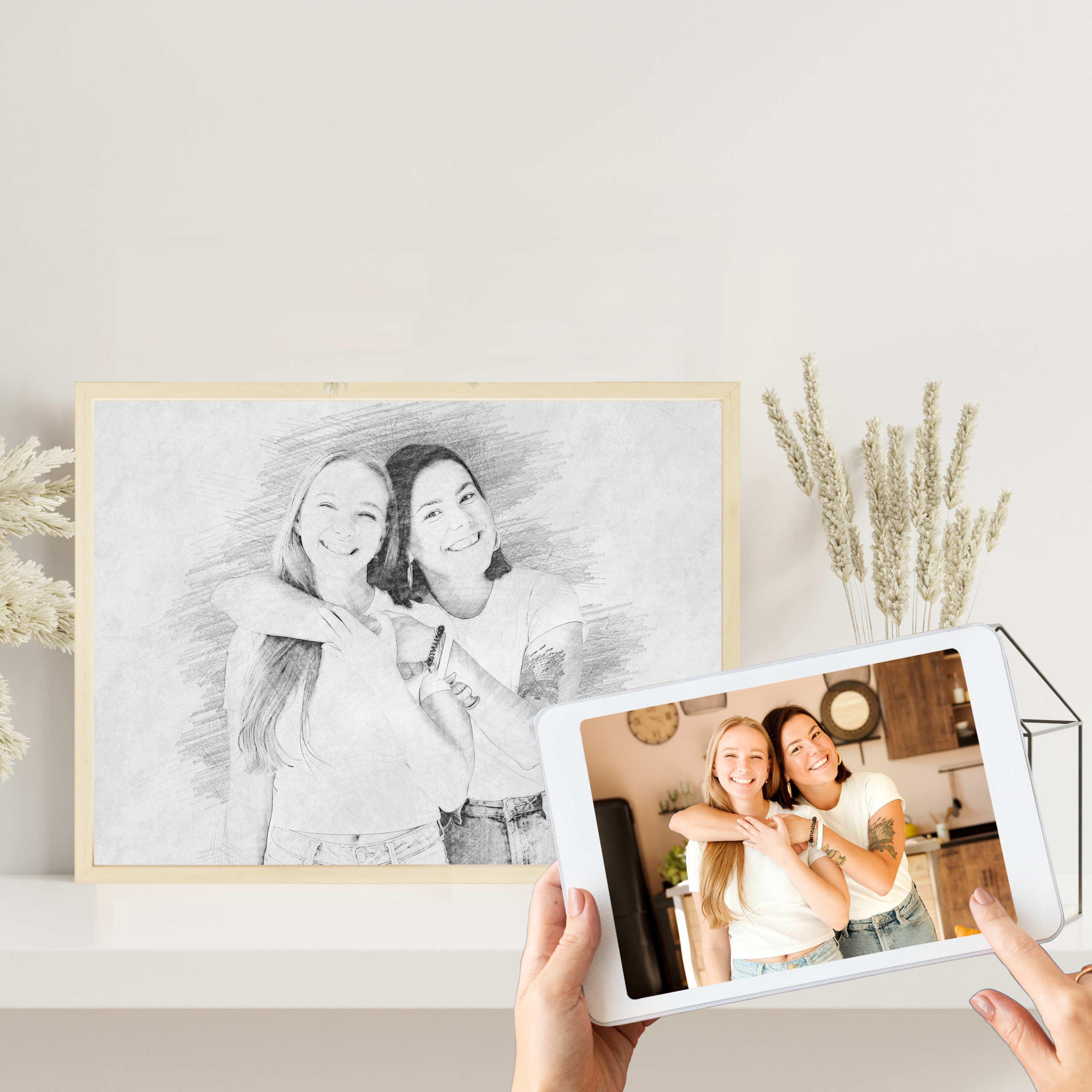 Freunde Bleistift Zeichnung vom Foto | Digitale Skizze | Bleistiftzeichnung | Personalisiert | Bleistiftskizze | Beste Freundin | Poster – Bild 3