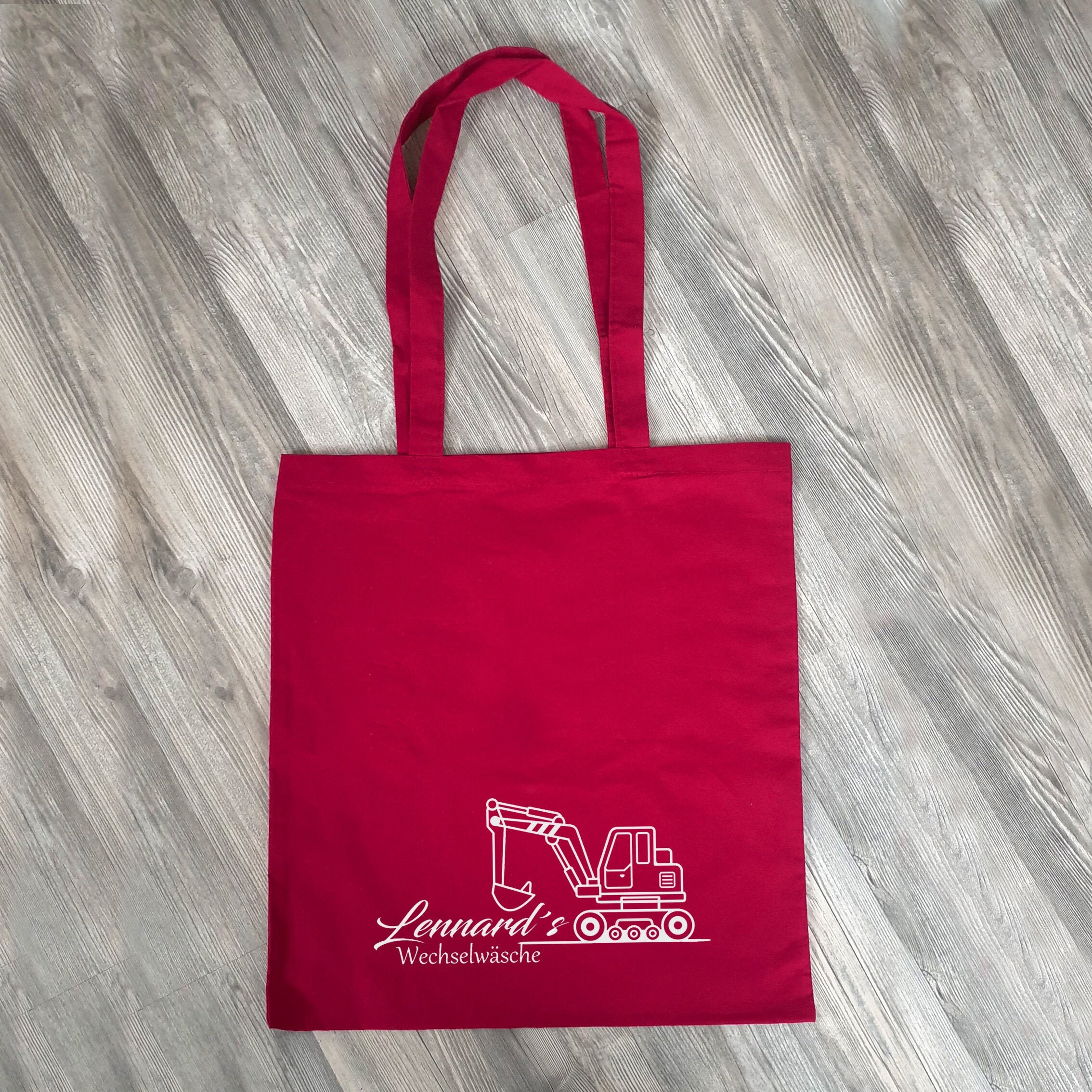 Personalisierte Baumwolltasche, Stoffbeutel, 100% Baumwolle, Geschenk, Geschenkidee, Kindergarten, Schule, Wechselwäsche,Bagger – Bild 1