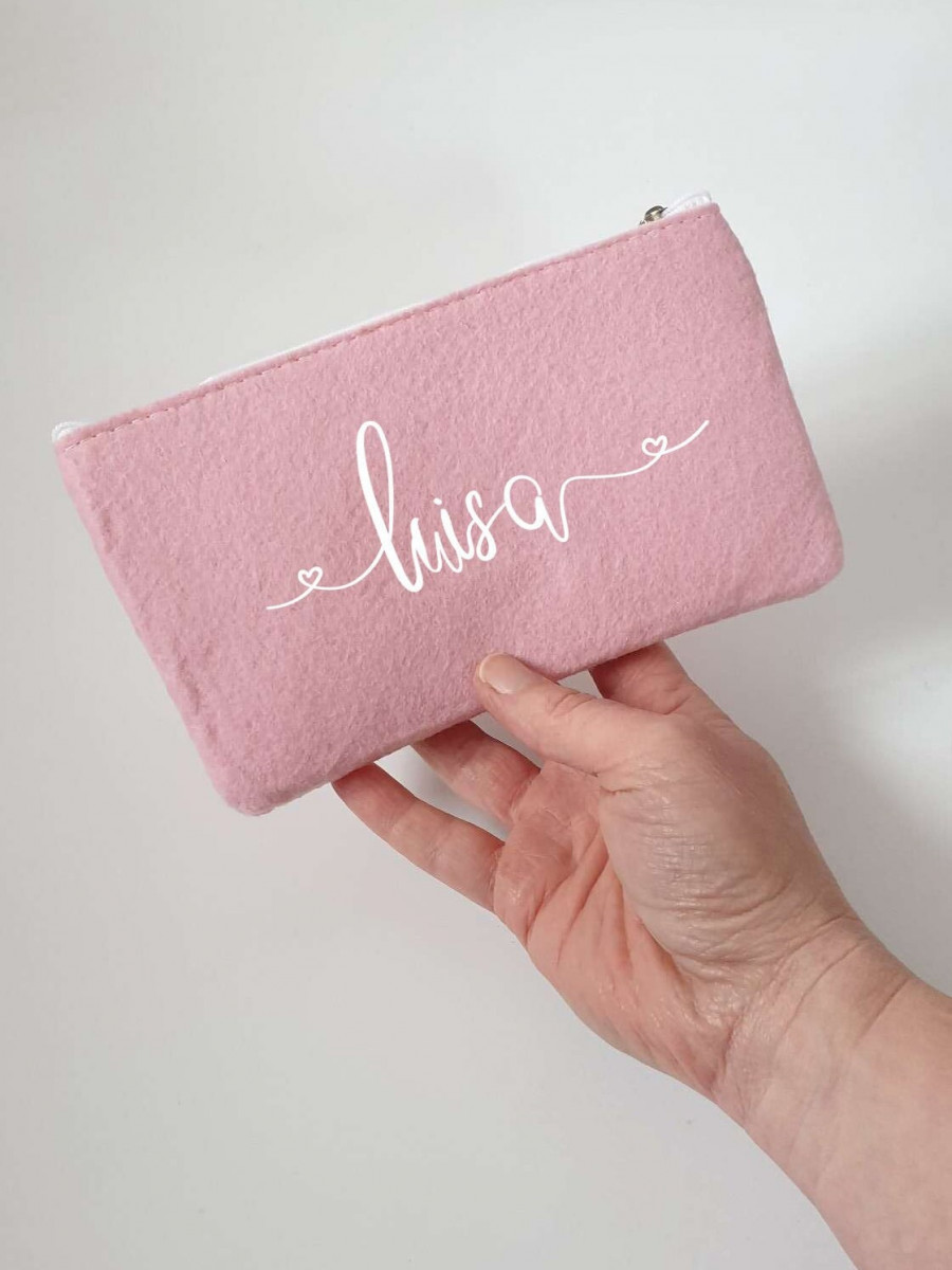 Kleine Schminktasche aus Filz 18x10 cm | Personalisiert | Kosmetiktasche mit Namen | Kulturtasche | Filz-Mäppchen | Geschenk | Beauty Bag