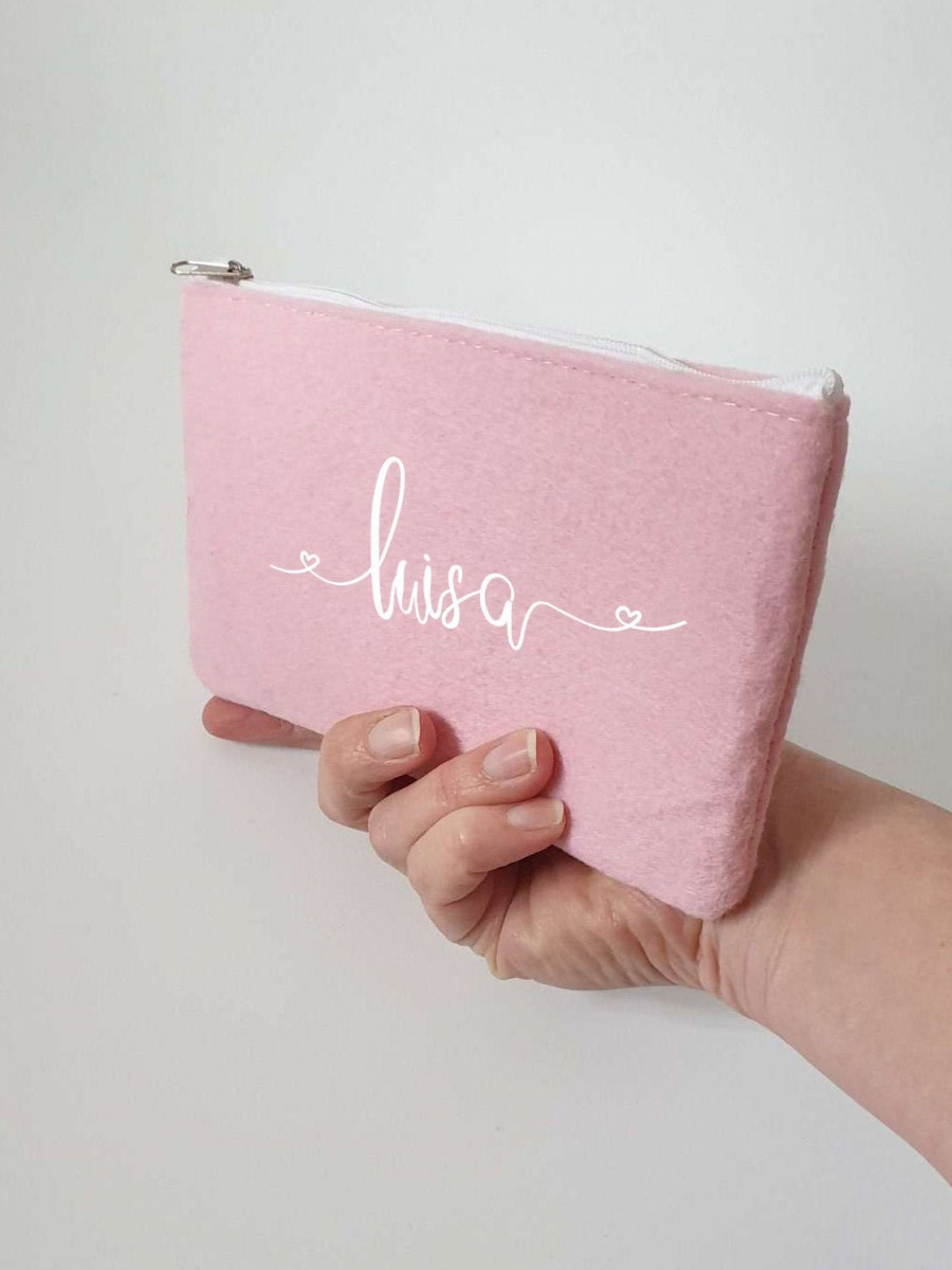 Kleine Schminktasche aus Filz 18x10 cm | Personalisiert | Kosmetiktasche mit Namen | Kulturtasche | Filz-Mäppchen | Geschenk | Beauty Bag