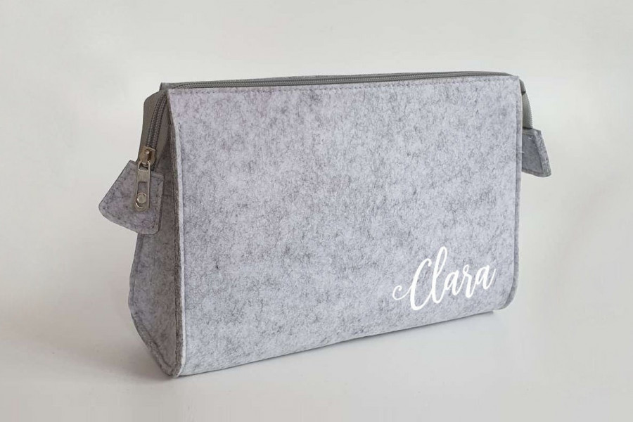 Personalisierte Kosmetiktasche aus Filz 28x19x8 cm | Kulturtasche | Schminktasche | Wickeltasche | Namen
