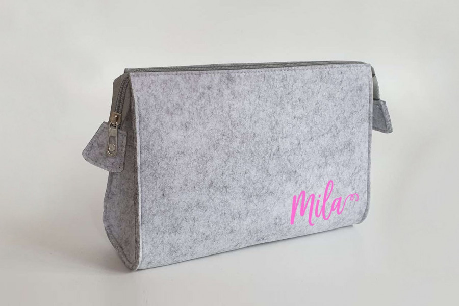 Personalisierte Kosmetiktasche aus Filz 28x19x8 cm | Kulturtasche | Schminktasche | Wickeltasche | Namen