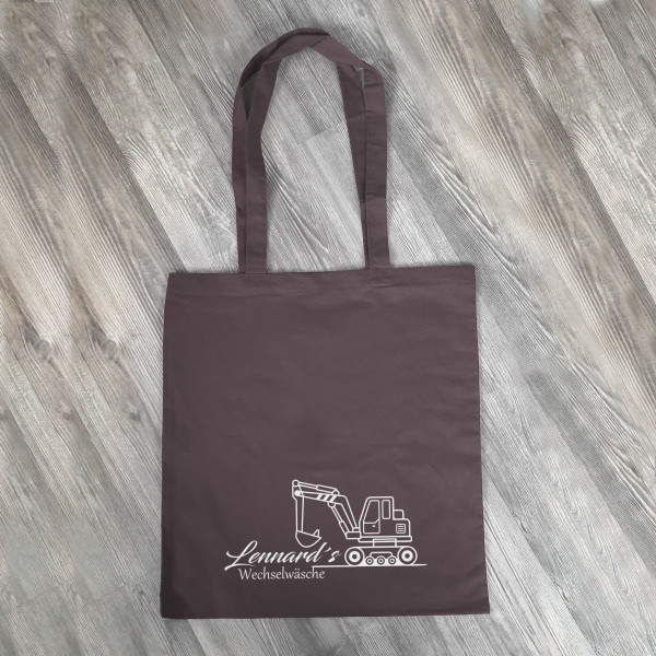 Personalisierte Baumwolltasche, Stoffbeutel, 100% Baumwolle, Geschenk, Geschenkidee, Kindergarten, Schule, Wechselwäsche,Bagger – Bild 3