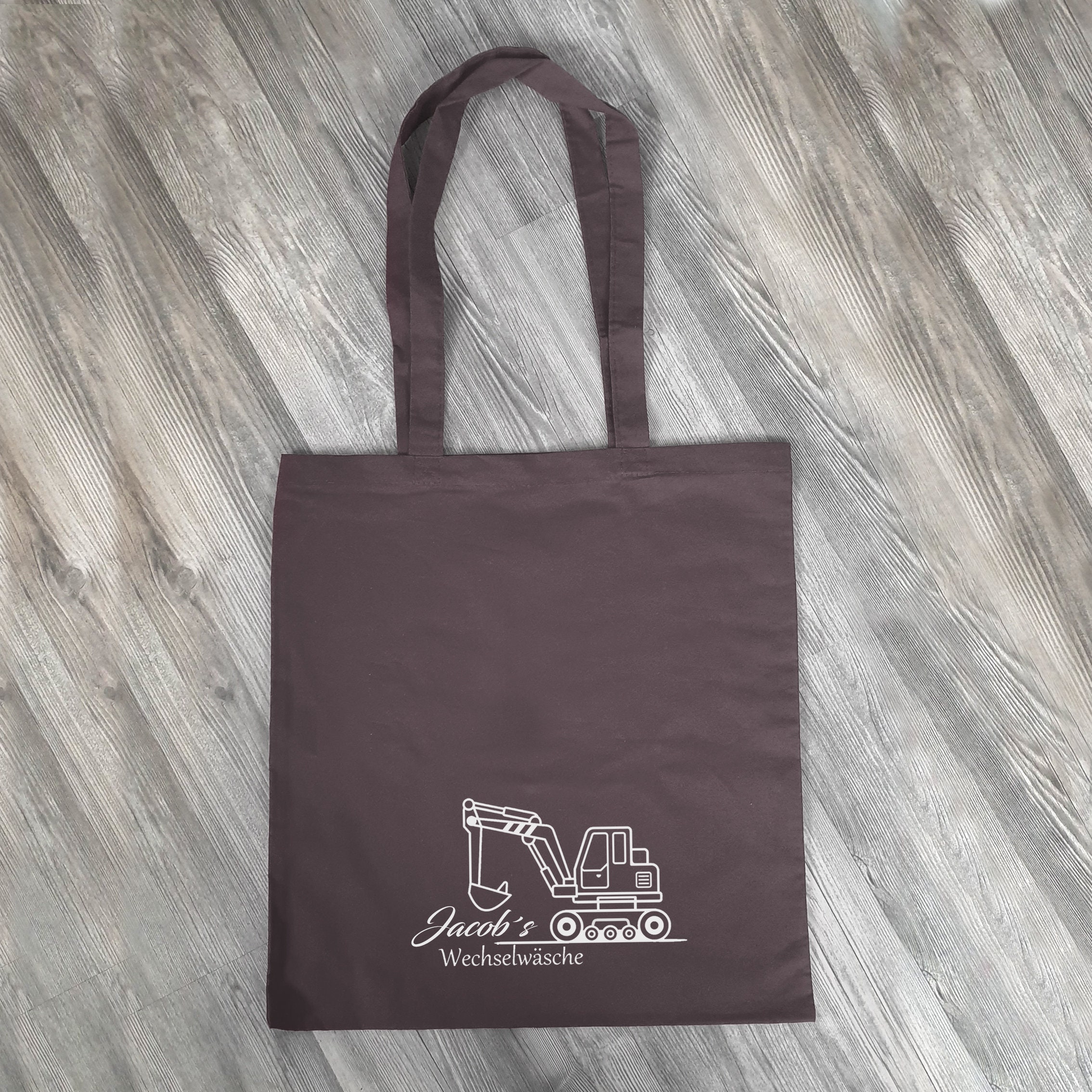 Personalisierte Baumwolltasche, Stoffbeutel, 100% Baumwolle, Geschenk, Geschenkidee, Kindergarten, Schule, Wechselwäsche,Bagger – Bild 2