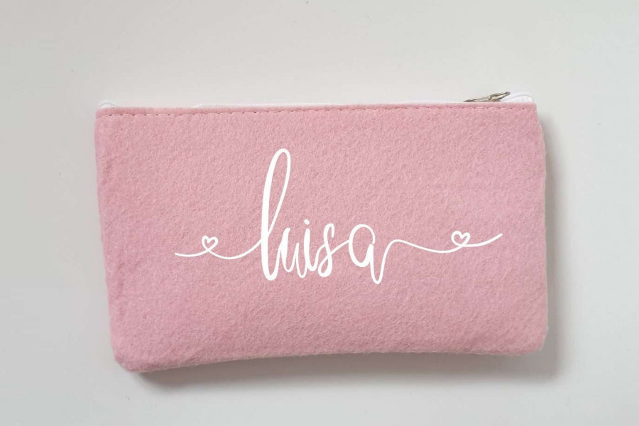 Kleine Schminktasche aus Filz 18x10 cm | Personalisiert | Kosmetiktasche mit Namen | Kulturtasche | Filz-Mäppchen | Geschenk | Beauty Bag