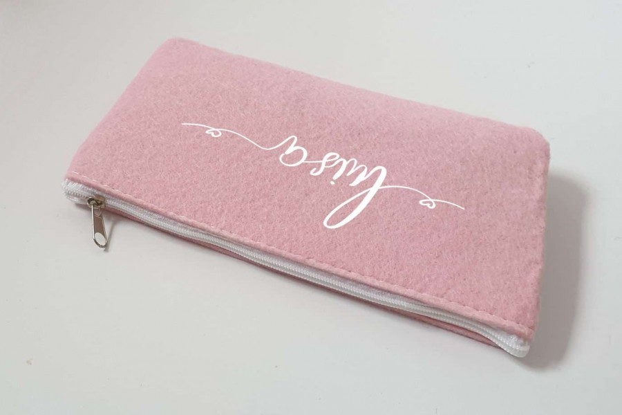 Kleine Schminktasche aus Filz 18x10 cm | Personalisiert | Kosmetiktasche mit Namen | Kulturtasche | Filz-Mäppchen | Geschenk | Beauty Bag