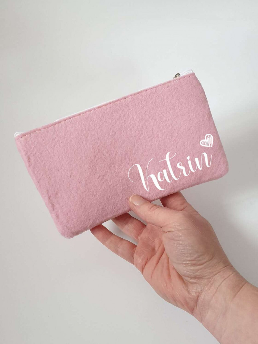 Kleine Schminktasche aus Filz 18x10 cm | Personalisiert | Kosmetiktasche mit Namen | Kulturtasche | Filz-Mäppchen | Geschenk | Beauty Bag