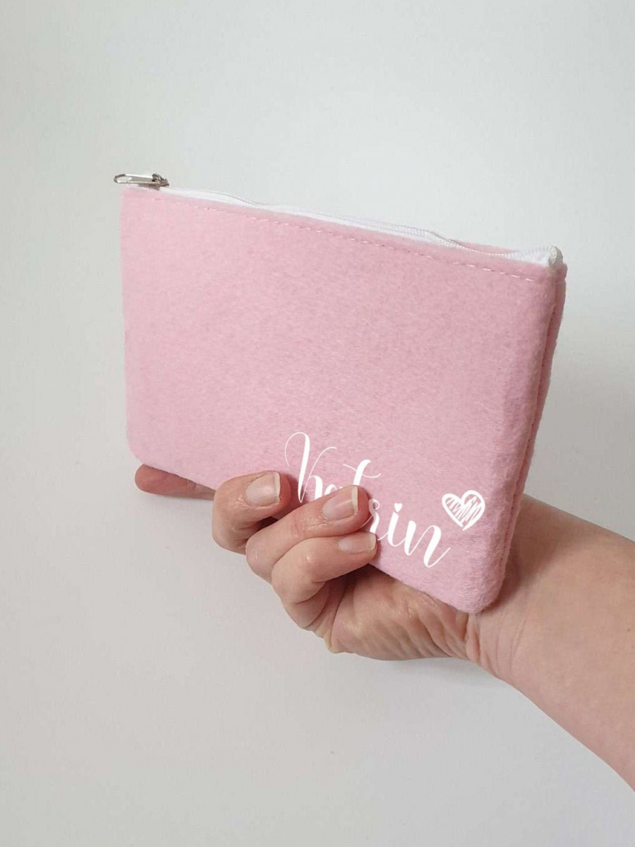 Kleine Schminktasche aus Filz 18x10 cm | Personalisiert | Kosmetiktasche mit Namen | Kulturtasche | Filz-Mäppchen | Geschenk | Beauty Bag
