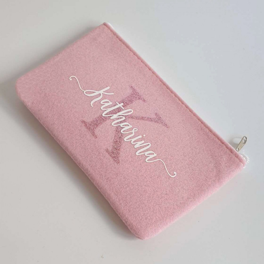 Kleine Schminktasche aus Filz 18x10 cm | Personalisiert | Kosmetiktasche mit Namen | Stifte Tasche | Filz-Mäppchen | Geschenk | Beauty Bag