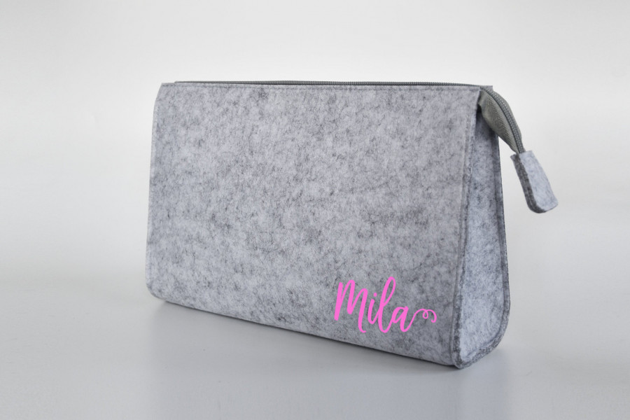 Personalisierte Kosmetiktasche aus Filz 28x19x8 cm | Kulturtasche | Schminktasche | Wickeltasche | Namen
